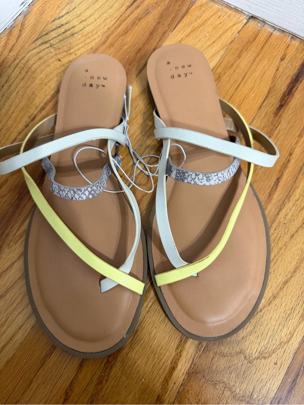 a new day Yellow, White & Silver Strappy Flat Sandals